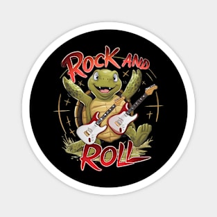 Groovy Turtle Rocking Out Rock And Roll Magnet